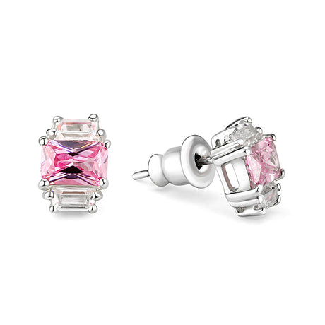 Sterling Silver  Earrings With  CZ Pink In High Polished( No Plated)