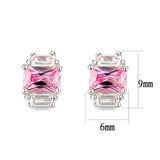 Sterling Silver  Earrings With  CZ Pink In High Polished( No Plated)
