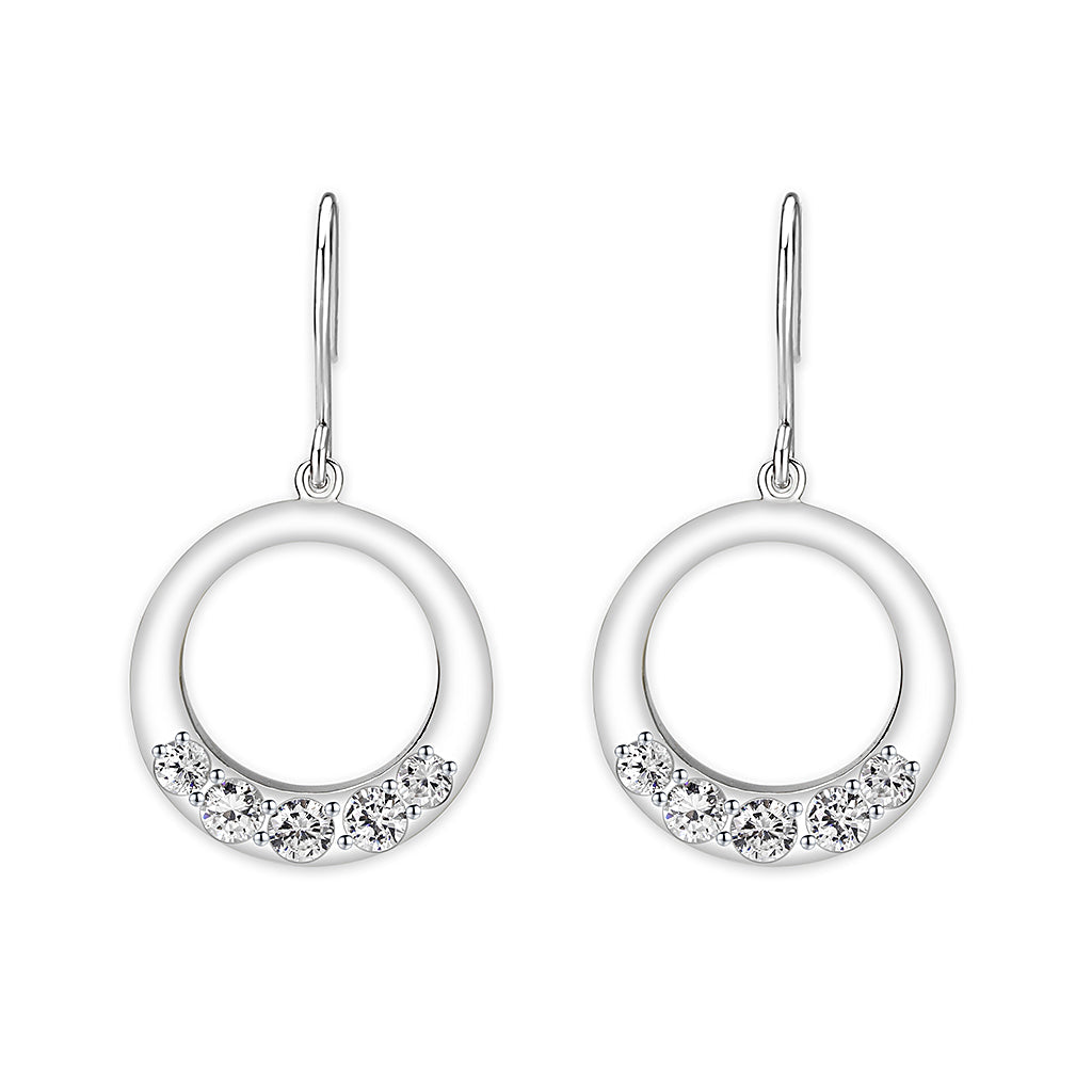 Sterling Silver  Earrings With  CZ Clear In High Polished( No Plated)