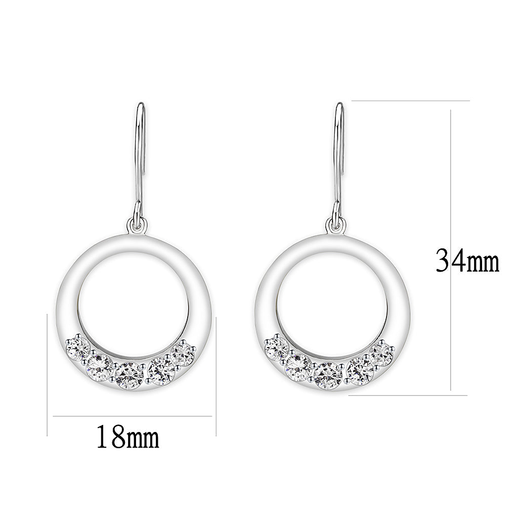 Sterling Silver  Earrings With  CZ Clear In High Polished( No Plated)
