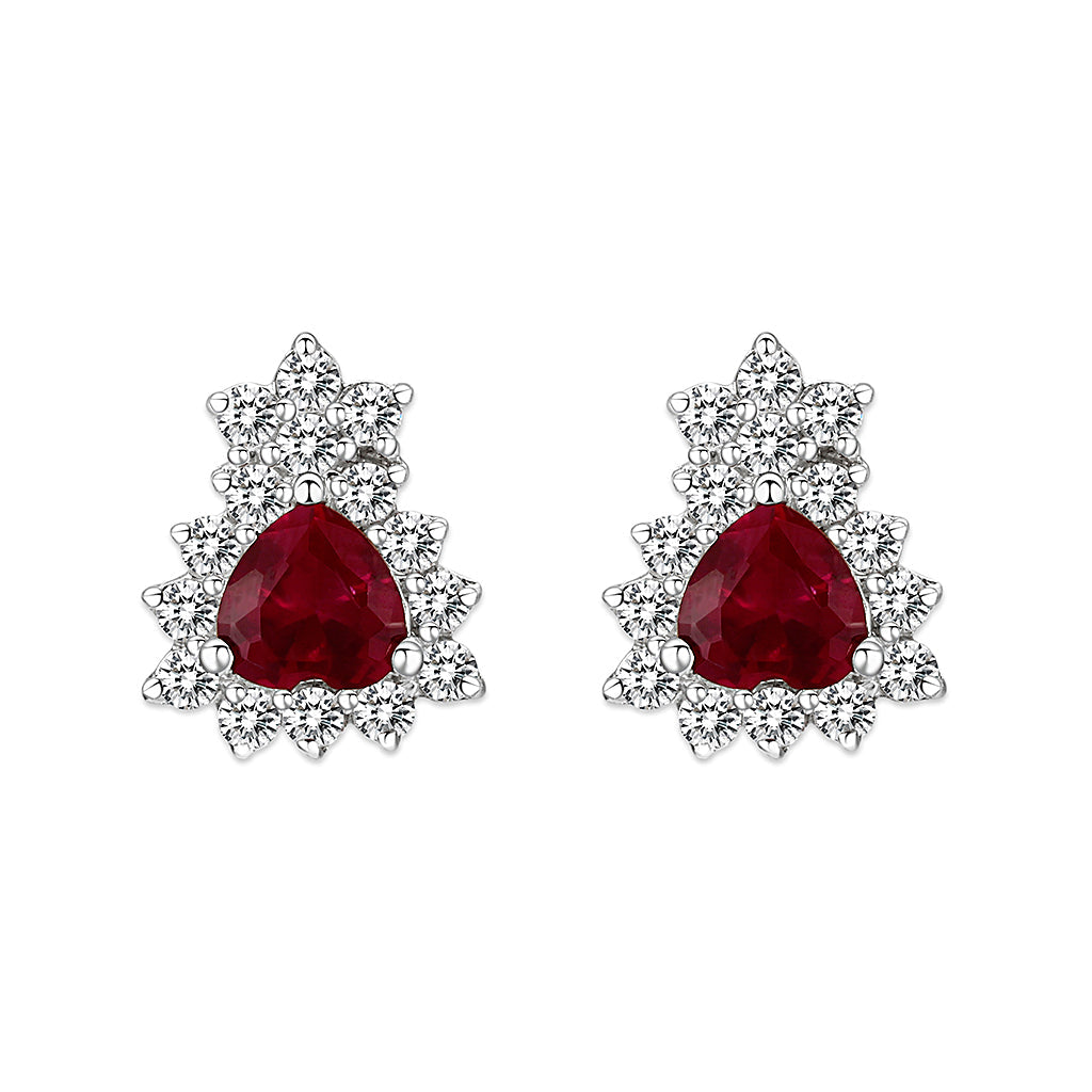 Sterling Silver  Earrings With  CZ Red In High Polished( No Plated)