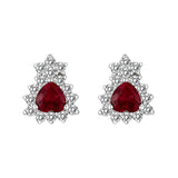 Sterling Silver  Earrings With  CZ Red In High Polished( No Plated)