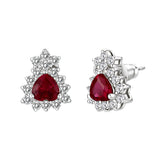 Sterling Silver  Earrings With  CZ Red In High Polished( No Plated)