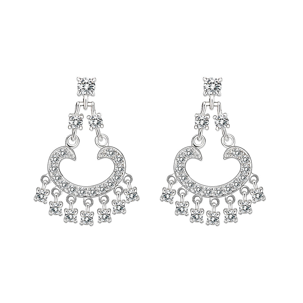 Sterling Silver  Earrings With  CZ Clear In High Polished( No Plated)
