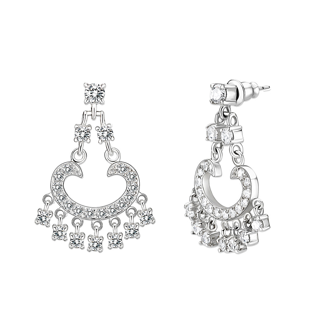 Sterling Silver  Earrings With  CZ Clear In High Polished( No Plated)