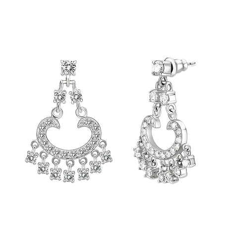 Sterling Silver  Earrings With  CZ Clear In High Polished( No Plated)