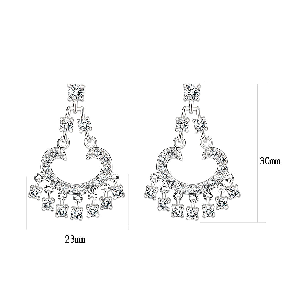 Sterling Silver  Earrings With  CZ Clear In High Polished( No Plated)
