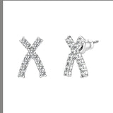Sterling Silver  Earrings With  CZ Clear In High Polished( No Plated)