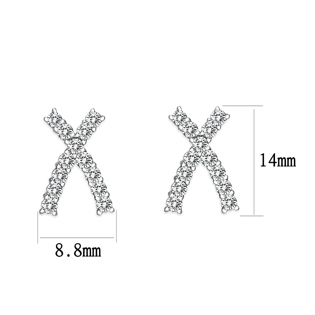 Sterling Silver  Earrings With  CZ Clear In High Polished( No Plated)