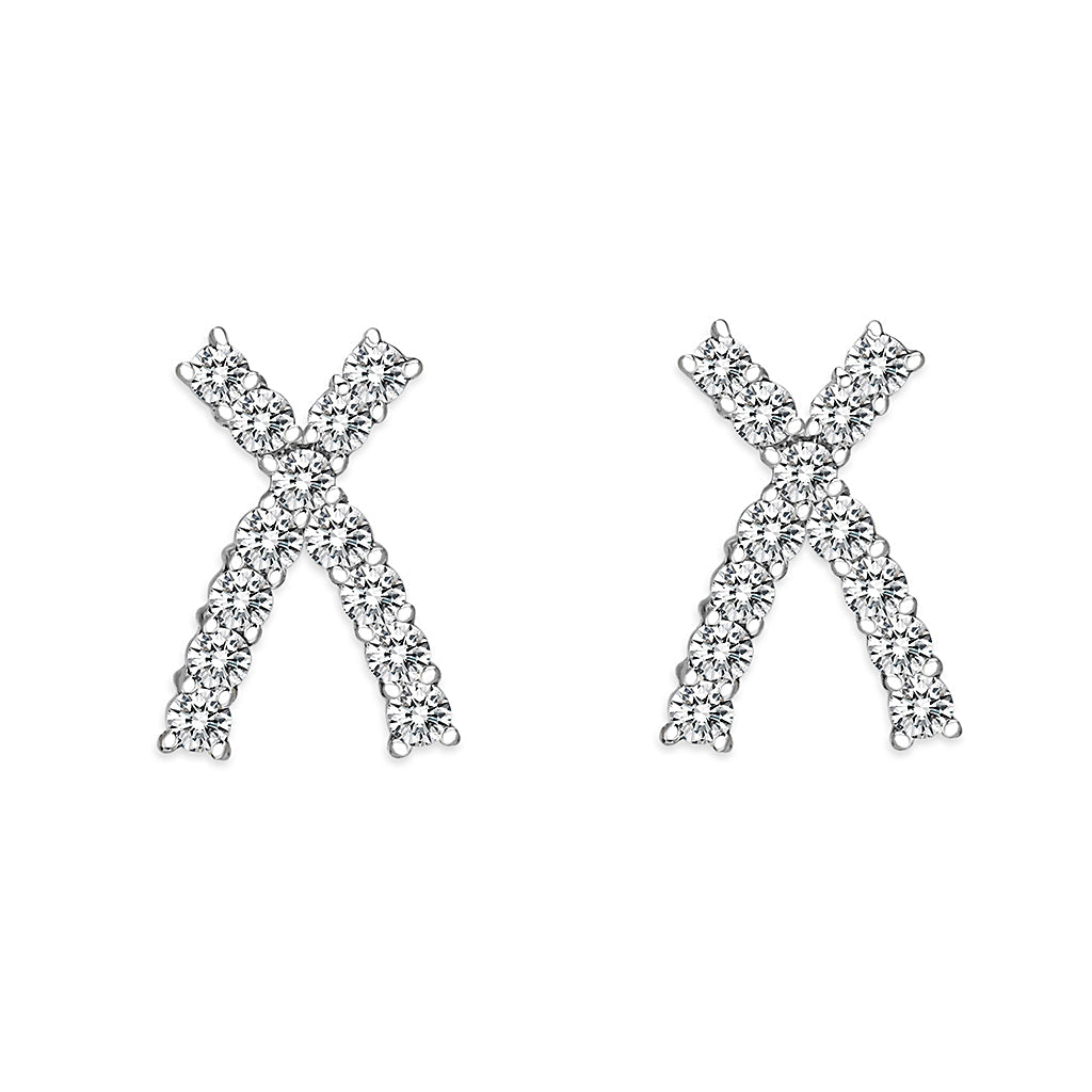 Sterling Silver  Earrings With  CZ Clear In High Polished( No Plated)