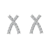 Sterling Silver  Earrings With  CZ Clear In High Polished( No Plated)