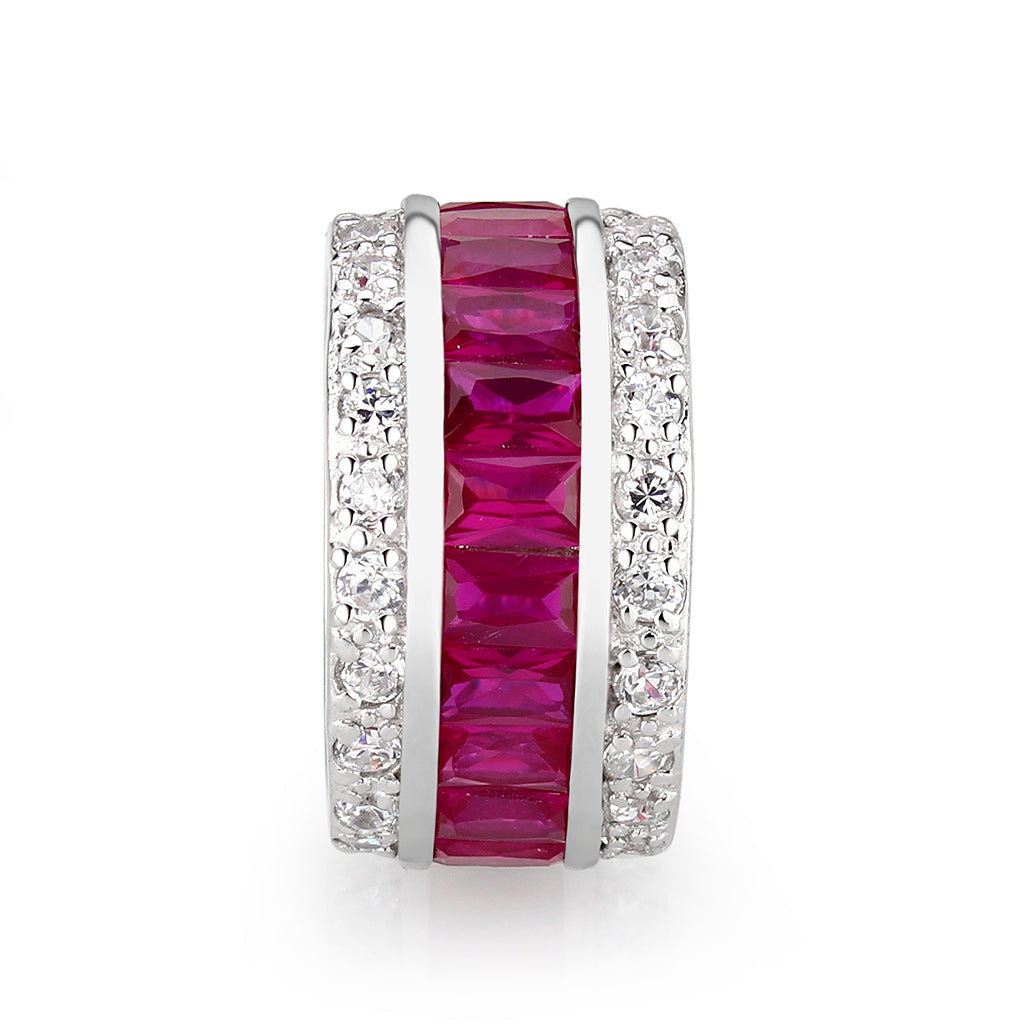 Rhodium Plated Brass Ring with CZ In Red