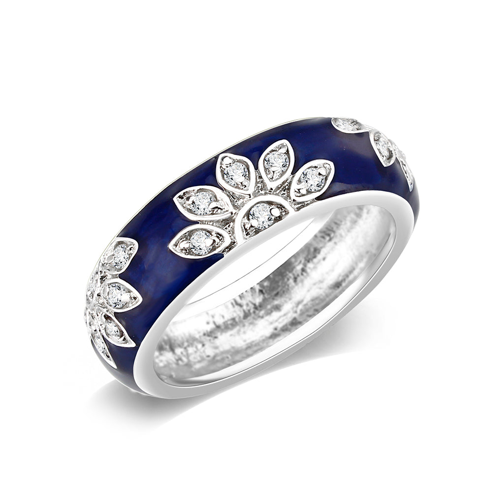 Rhodium Plated Brass Ring with Synthetic  In Clear