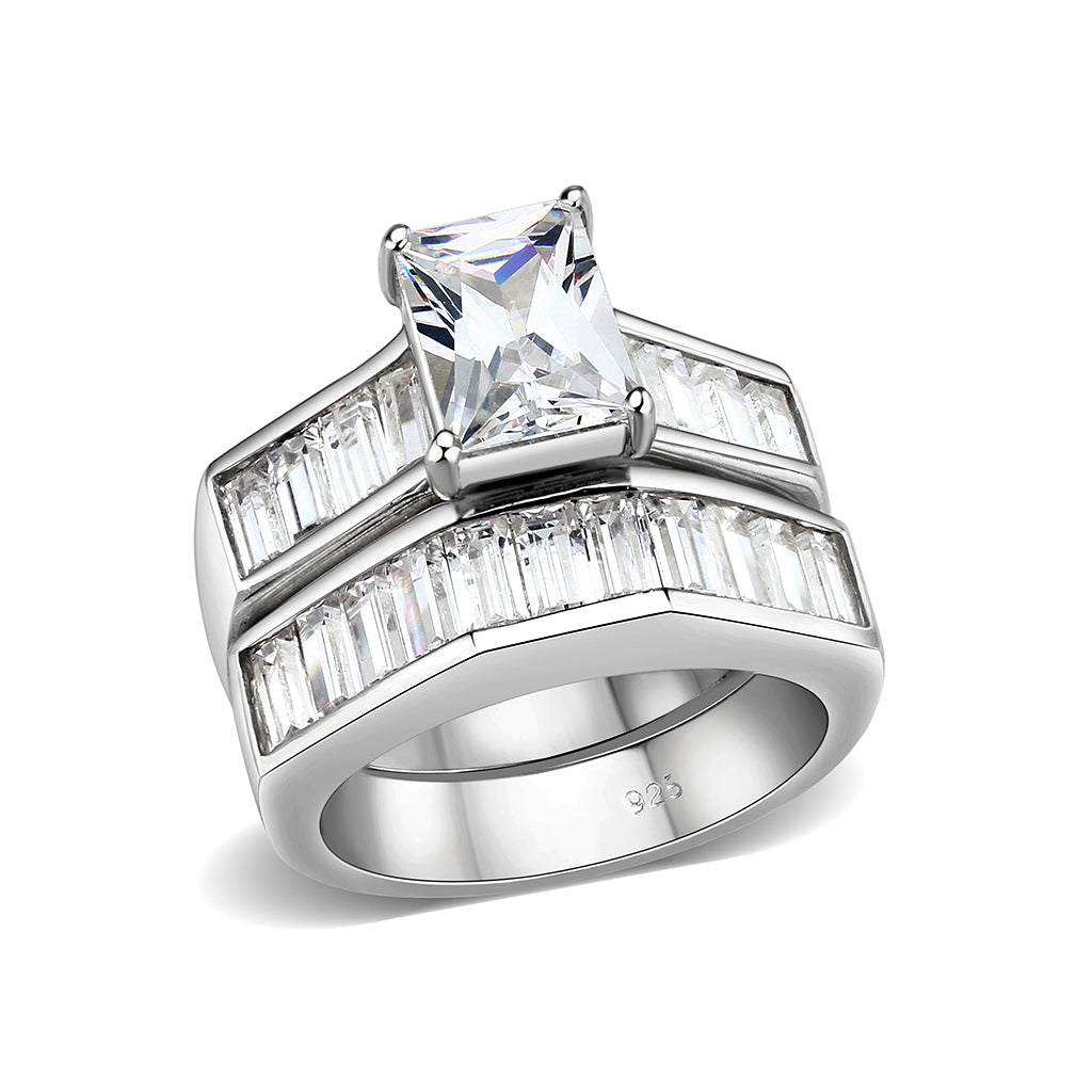 Sterling Silver Ring with CZ In Clear High Polished( NO Plating)