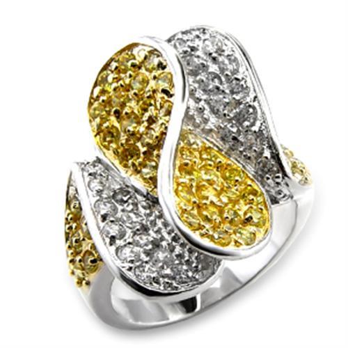 Gold+Rhodium Brass Ring with AAA Grade CZ  in Topaz