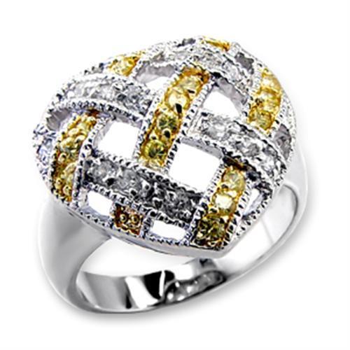 Reverse Two-Tone Brass Ring with AAA Grade CZ  in Topaz