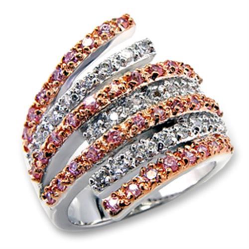 Rose Gold + Rhodium Brass Ring with AAA Grade CZ  in Rose