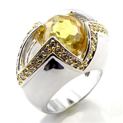 Reverse Two-Tone Brass Ring with AAA Grade CZ  in Topaz