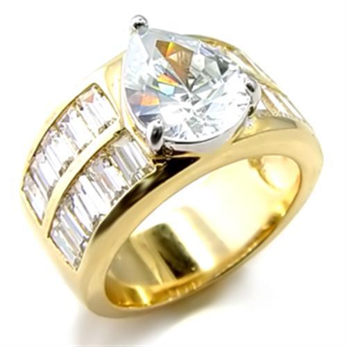 Gold+Rhodium Brass Ring with AAA Grade CZ  in Clear
