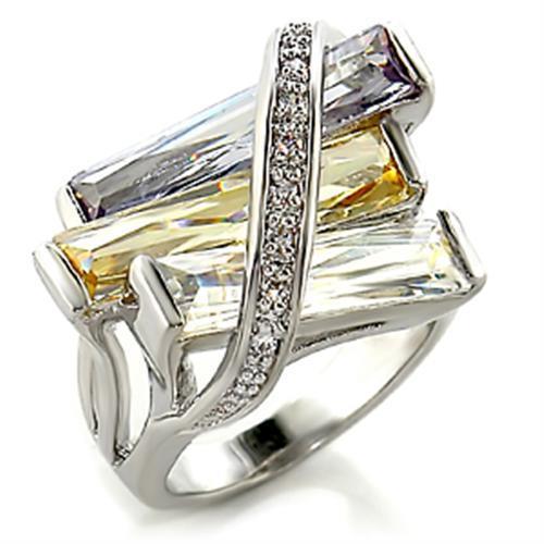 Rhodium Brass Ring with AAA Grade CZ  in Multi Color