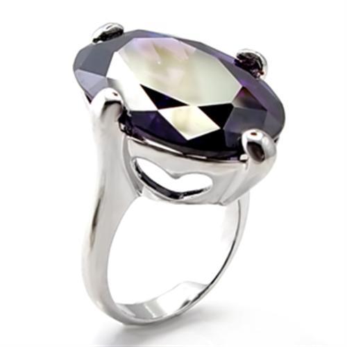 Rhodium Brass Ring with AAA Grade CZ  in Amethyst