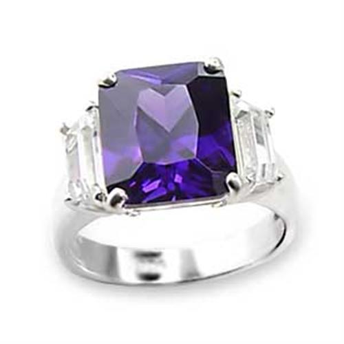 High-Polished 925 Sterling Silver Ring with AAA Grade CZ  in Amethyst