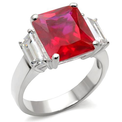 High-Polished 925 Sterling Silver Ring with Synthetic Garnet in Ruby