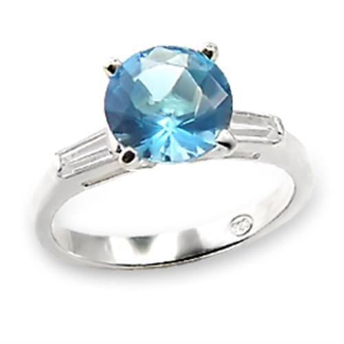 High-Polished 925 Sterling Silver Ring with Synthetic Spinel in Sea Blue