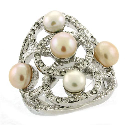 Rhodium Brass Ring with Semi-Precious Pearl in Multi Color