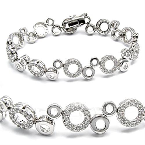 High-Polished 925 Sterling Silver Bracelet with AAA Grade CZ  in Clear
