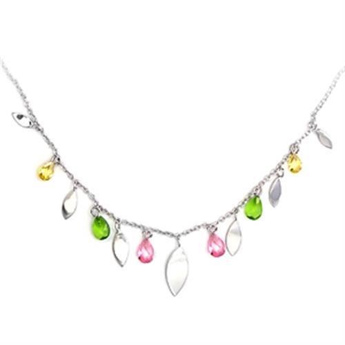 High-Polished 925 Sterling Silver Necklace with AAA Grade CZ  in Multi Color