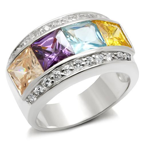 Rhodium Brass Ring with AAA Grade CZ  in Multi Color