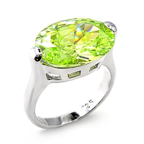 Rhodium 925 Sterling Silver Ring with AAA Grade CZ  in Apple Green color