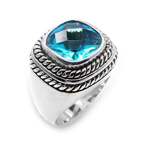Rhodium 925 Sterling Silver Ring with Synthetic Spinel in Sea Blue