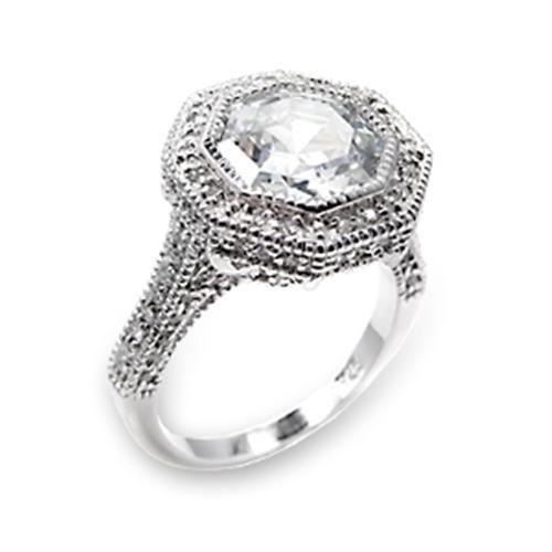 High-Polished 925 Sterling Silver Ring with AAA Grade CZ  in Clear