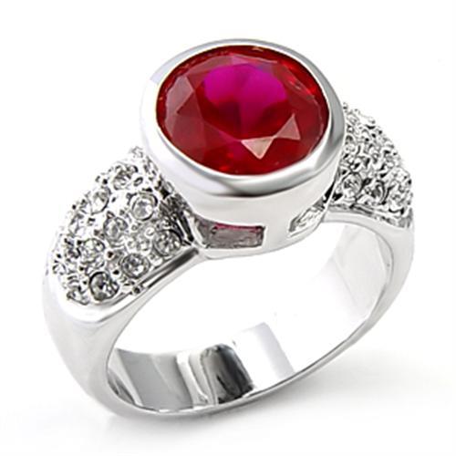 Rhodium Brass Ring with Synthetic Garnet in Ruby