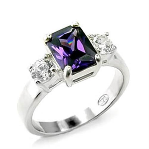 High-Polished 925 Sterling Silver Ring with AAA Grade CZ  in Amethyst
