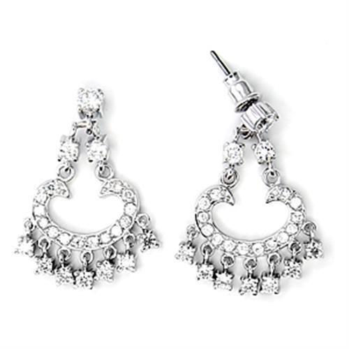 High-Polished 925 Sterling Silver Earrings with AAA Grade CZ  in Clear