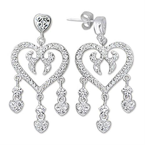 High-Polished 925 Sterling Silver Earrings with AAA Grade CZ  in Clear