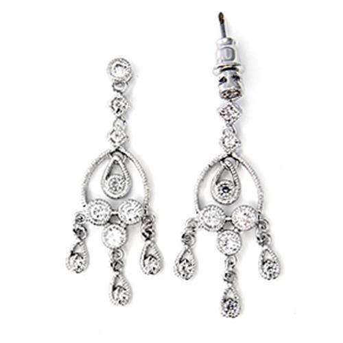 High-Polished 925 Sterling Silver Earrings with AAA Grade CZ  in Clear