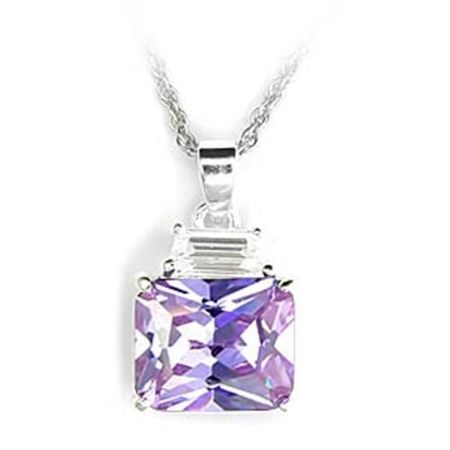 High-Polished 925 Sterling Silver Pendant with AAA Grade CZ  in Light Amethyst