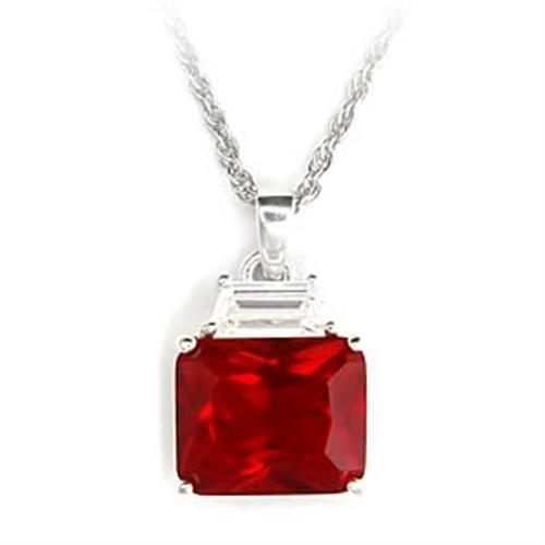 High-Polished 925 Sterling Silver Pendant with Synthetic Garnet in Ruby