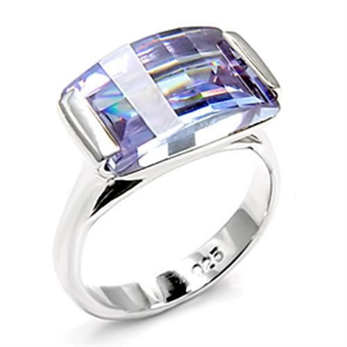 Rhodium 925 Sterling Silver Ring with AAA Grade CZ  in Light Amethyst