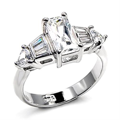 Rhodium 925 Sterling Silver Ring with AAA Grade CZ  in Clear