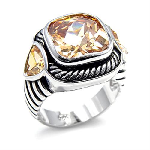 Rhodium 925 Sterling Silver Ring with AAA Grade CZ  in Champagne