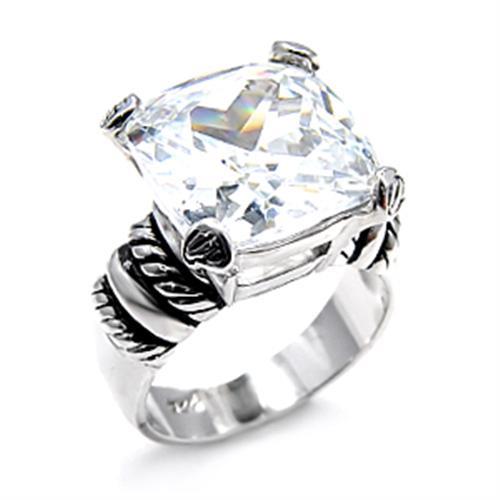 Rhodium 925 Sterling Silver Ring with AAA Grade CZ  in Clear