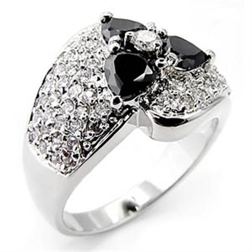 Rhodium Brass Ring with AAA Grade CZ  in Jet