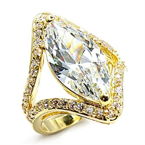 Gold Brass Ring with AAA Grade CZ  in Clear