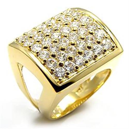 Gold Brass Ring with AAA Grade CZ  in Clear