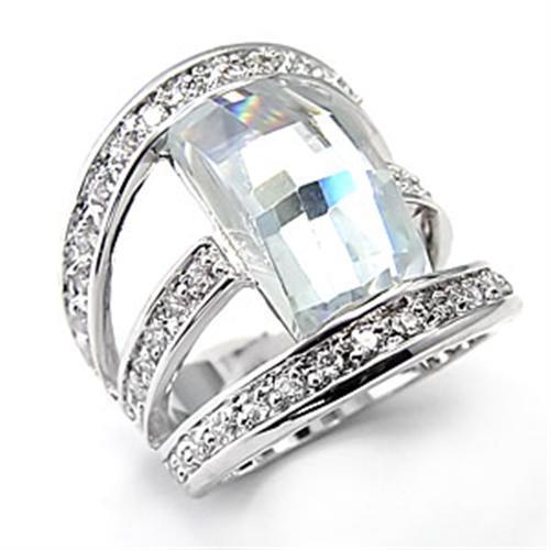 Rhodium Brass Ring with AAA Grade CZ  in Clear